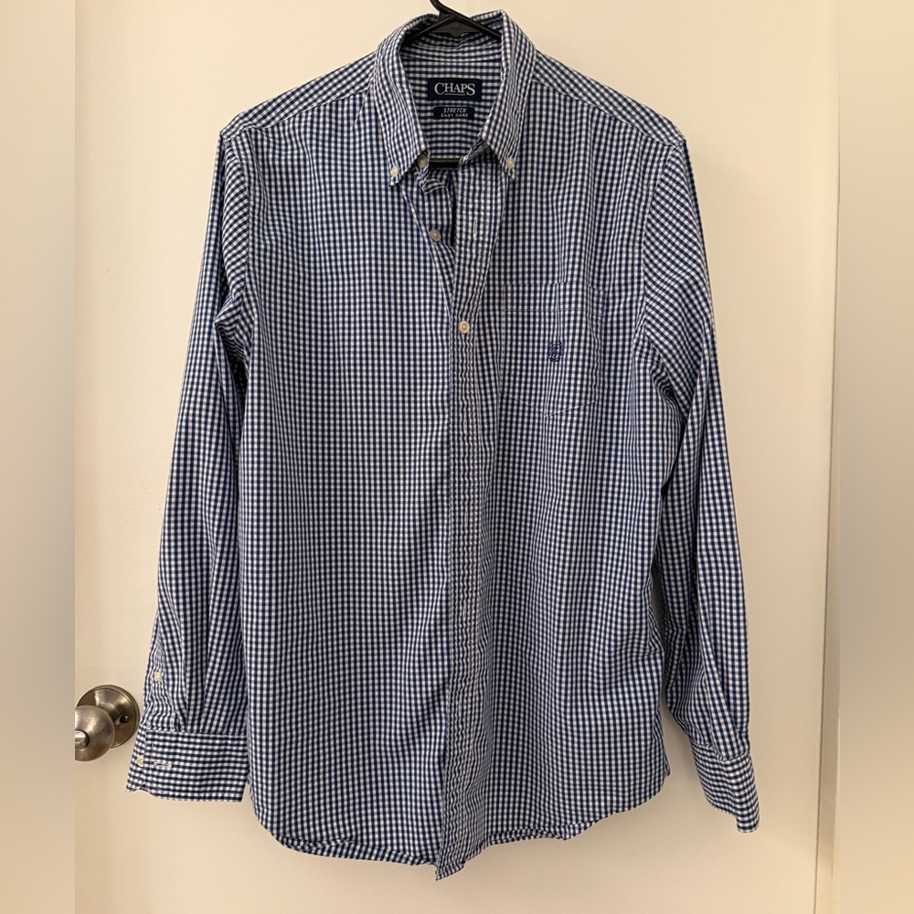 Chaps Navy Checkered Long Sleeve Shirt